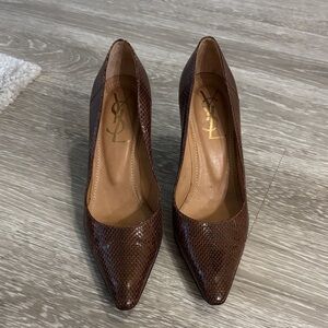 Yves Saint Laurent Snake Print Brown Heels